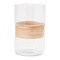 Clear Glass Candle Holder Set of 2 Wicker Accent Coastal Nautical Decor